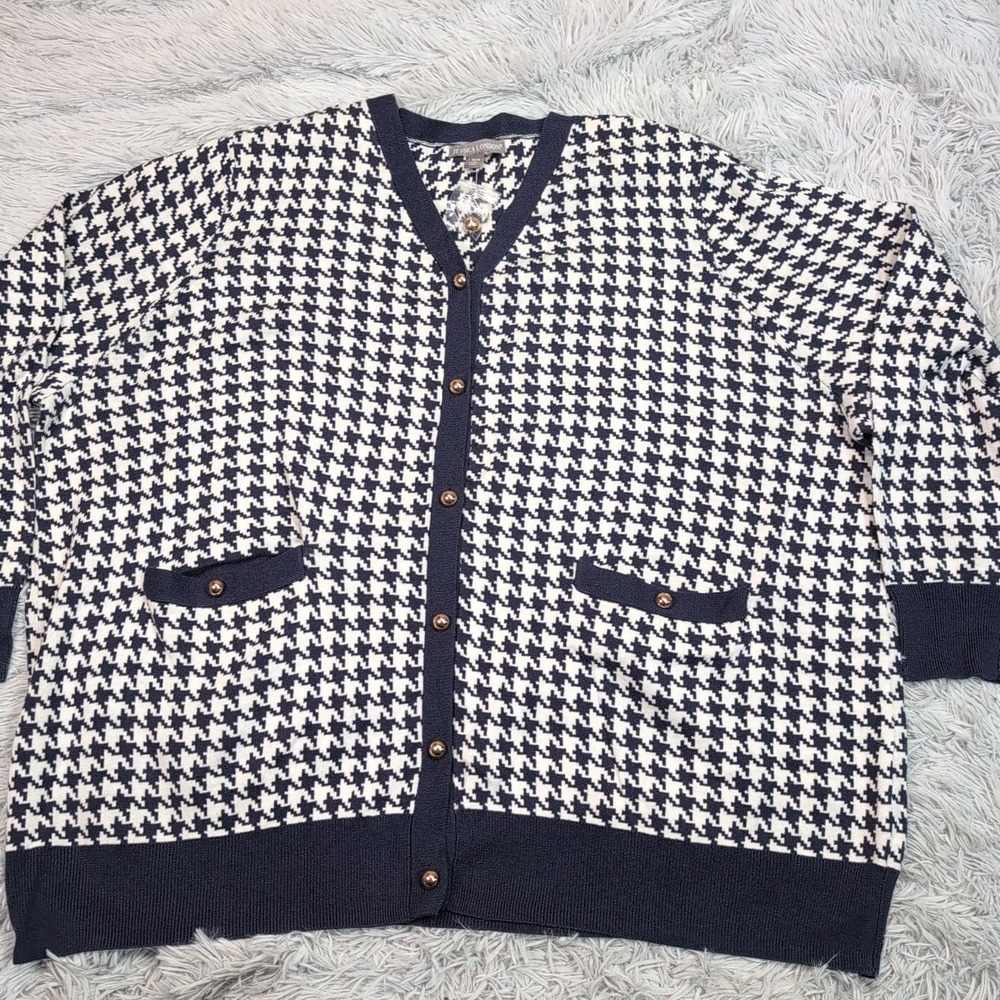Jessica London Sweater Womens 2X Blue Cardigan Pockets Button Up Comfort Casual